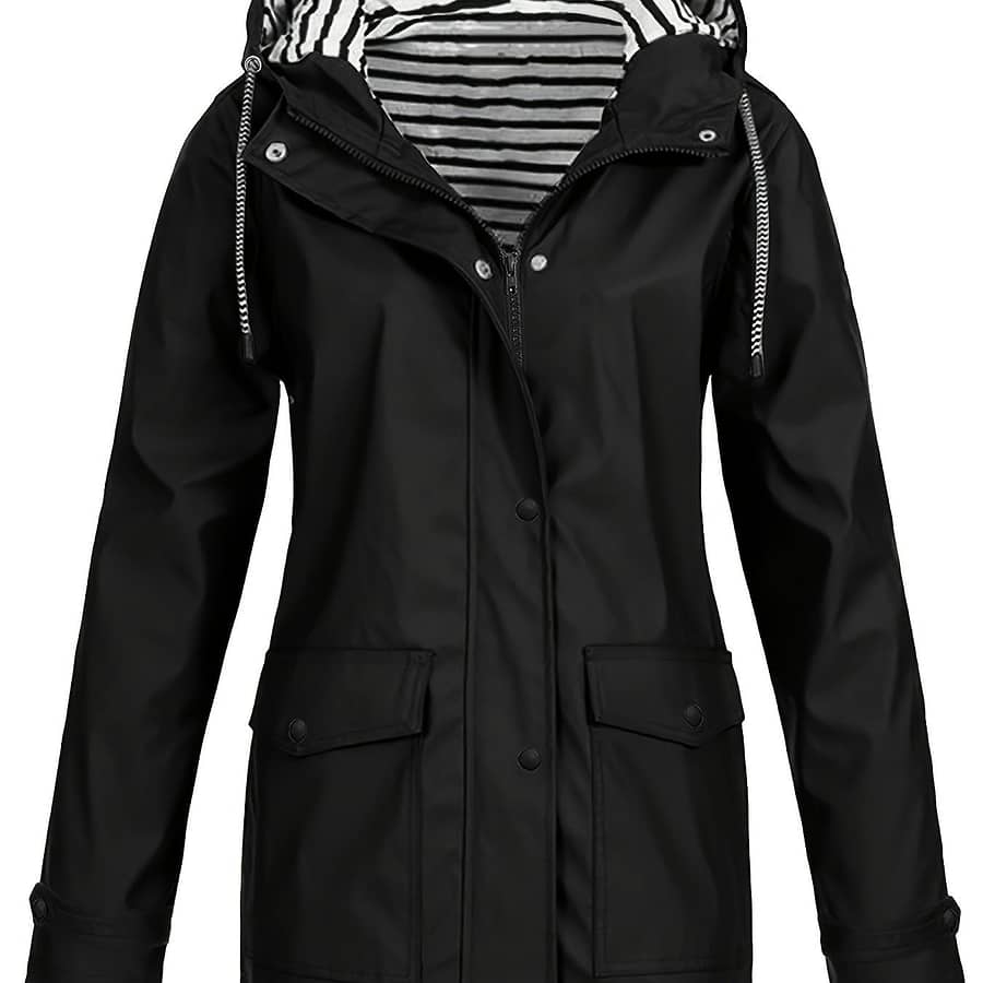 Striped Lined Zip Up Jacket, Casual Long Sleeve Drawstring Hooded Outerwear For Fall & Winter, Women’s Clothing Clothing Shop Online at Dubai Trades 2