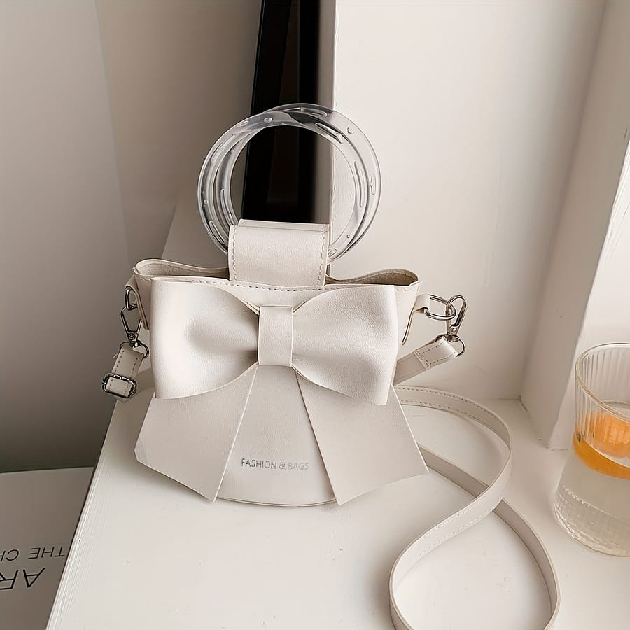 Stylish Women’s Bucket Bag With Detachable Strap And Elegant Bow Accent – Casual Shoulder & Crossbody Purse In Black, White, Pink, , Crossbody Bag | Chic | Sleek Texture Clothing, Shoes & Jewelry Shop Online at Dubai Trades 2
