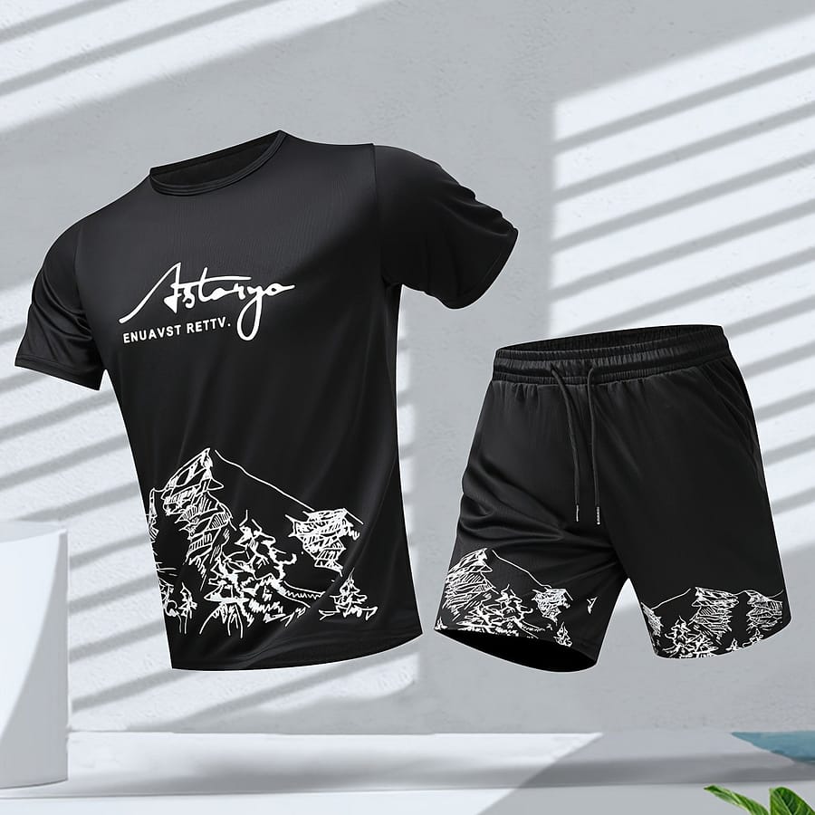 Summer Casual Sports Suit Men’s Short Sleeve T-shirt And Shorts Two-piece Set Active Shop Online at Dubai Trades 2