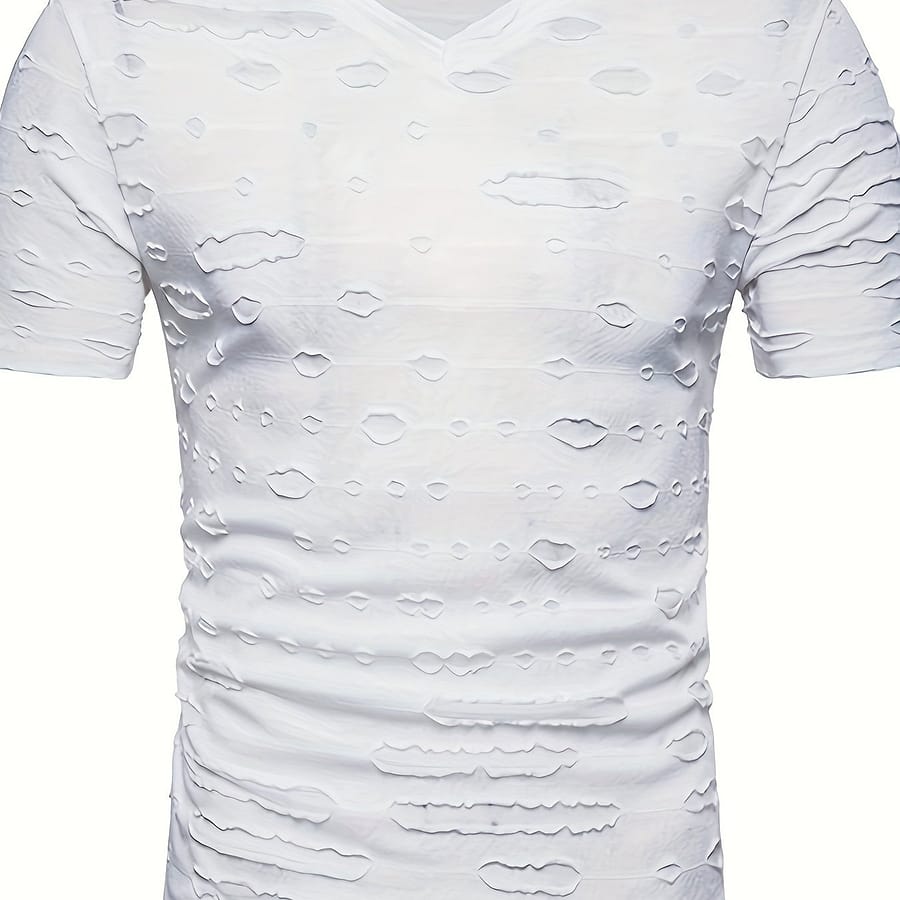 Summer Essential: Men’ Ripped V-neck T-shirt – Casual Short Sleeve, Stretch Fabric, Machine Washable Clothing Shop Online at Dubai Trades 2