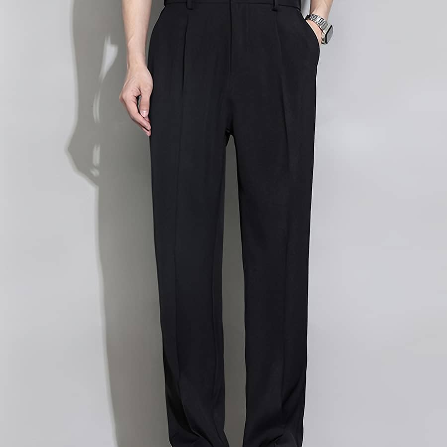 Summer Men’s Casual Straight-leg Suit Pants – 100% Polyester, Non-stretch Woven Fabric, Solid With Pockets, Regular Clothing Shop Online at Dubai Trades 2