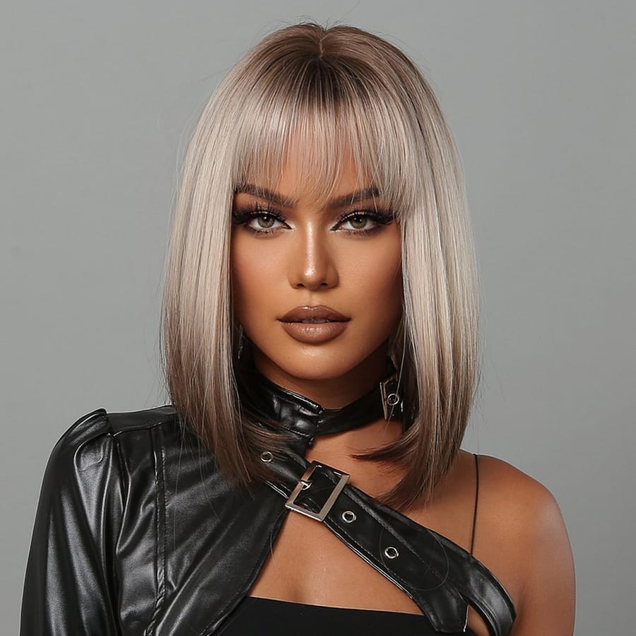 14 Inch Short Bob Straight Hair Wigs With Bangs Synthetic Fiber Wigs For Women Girls Beauty & Personal Care Shop Online at Dubai Trades 2