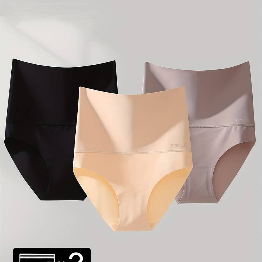 3pcs High Waist Solid Briefs, Comfy Seamless Slimming Intimates Panties, Women’s Lingerie & Underwear Briefs Shop Online at Dubai Trades 2