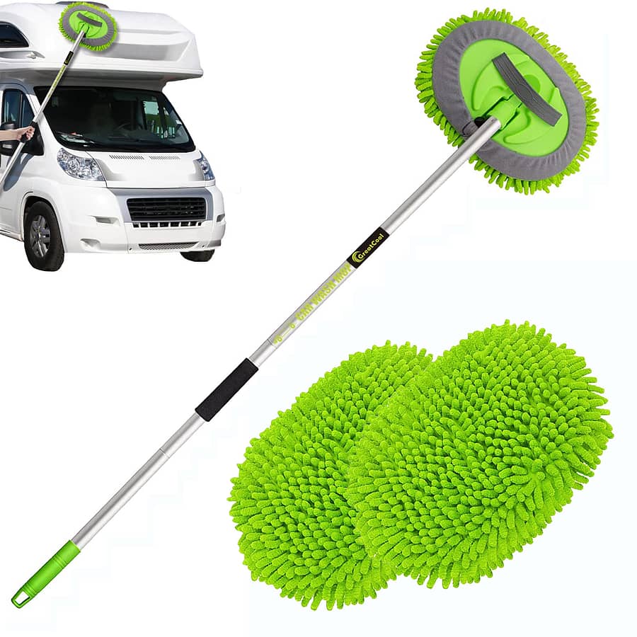 62″ Car Wash Brush Kit With Long Handle, Mop Cleaning Mitt Suitable For Washing Cars Truck Suv Rv Caravans And Household(2 Head) Automotive Shop Online at Dubai Trades 2