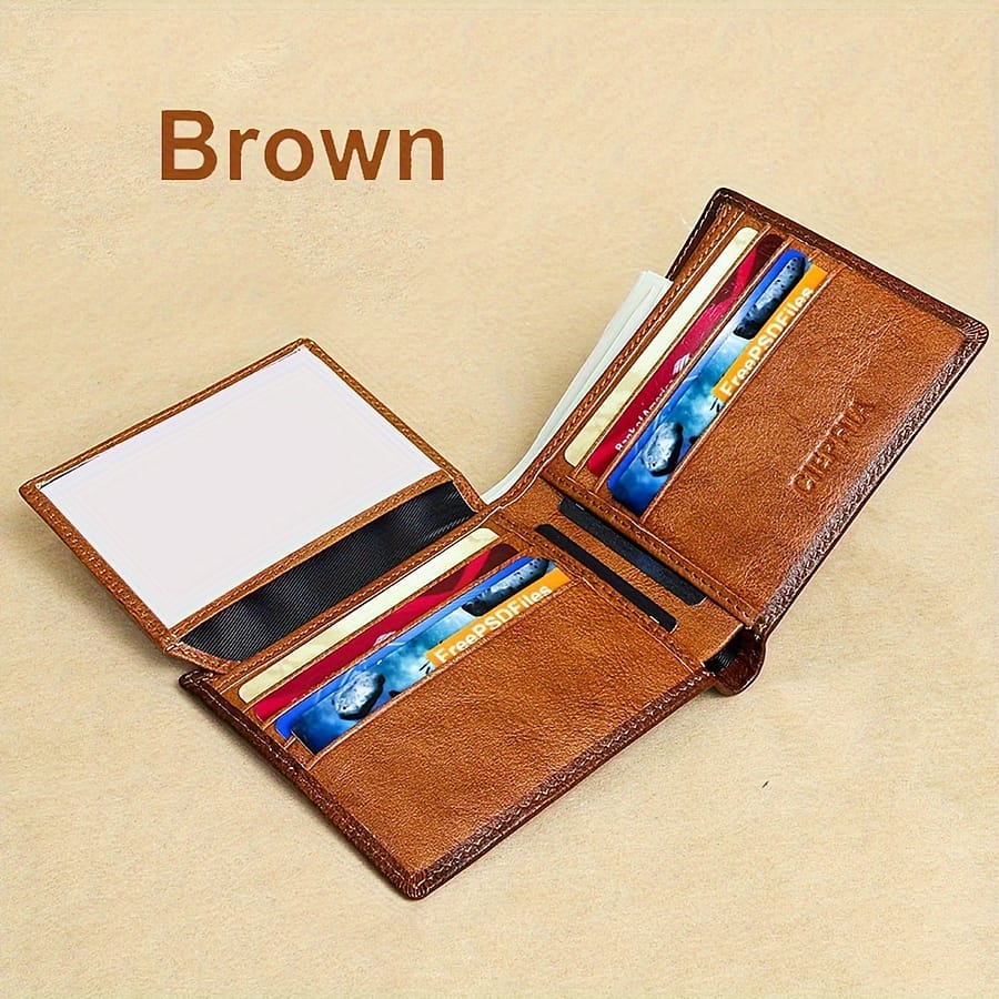 Men’s Genuine Leather Anti Theft Brush Wallet Retro Bifold Short Multifunction Id Credit Card Holder With 2 Id Wallets Accessories Shop Online at Dubai Trades 2