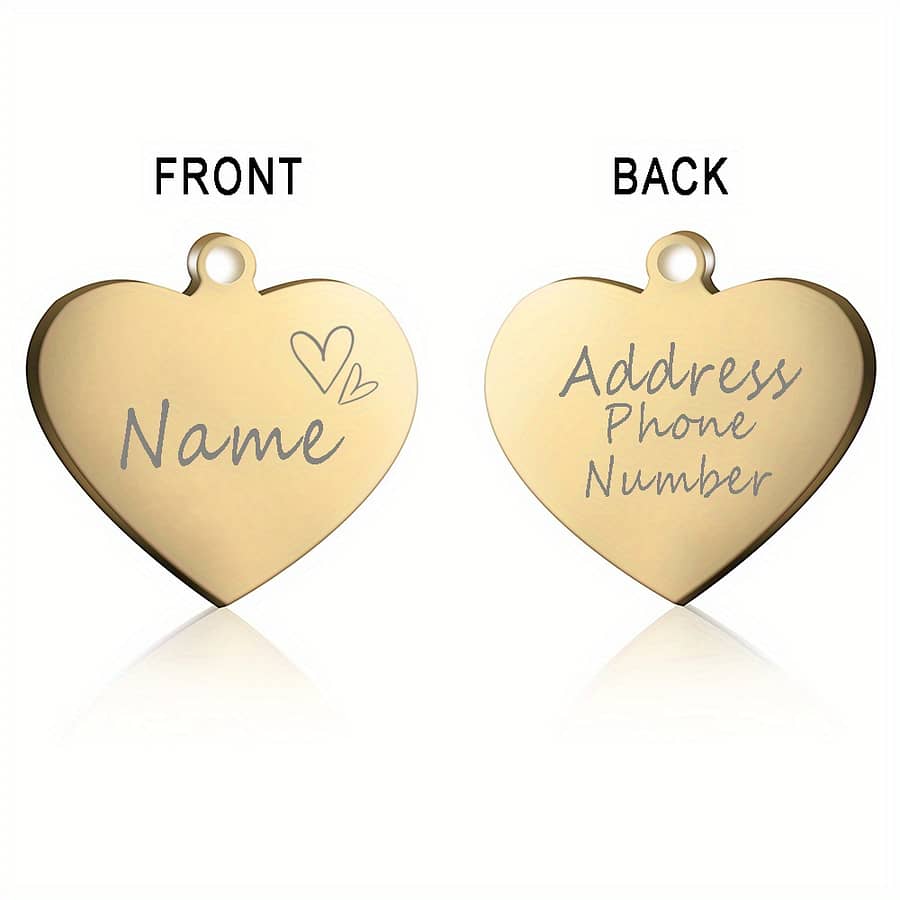 Personalized Heart-shaped Gold Dog/cat Id Tag – Custom Engraved Pet Collar Pendant Collar Charms Shop Online at Dubai Trades 2
