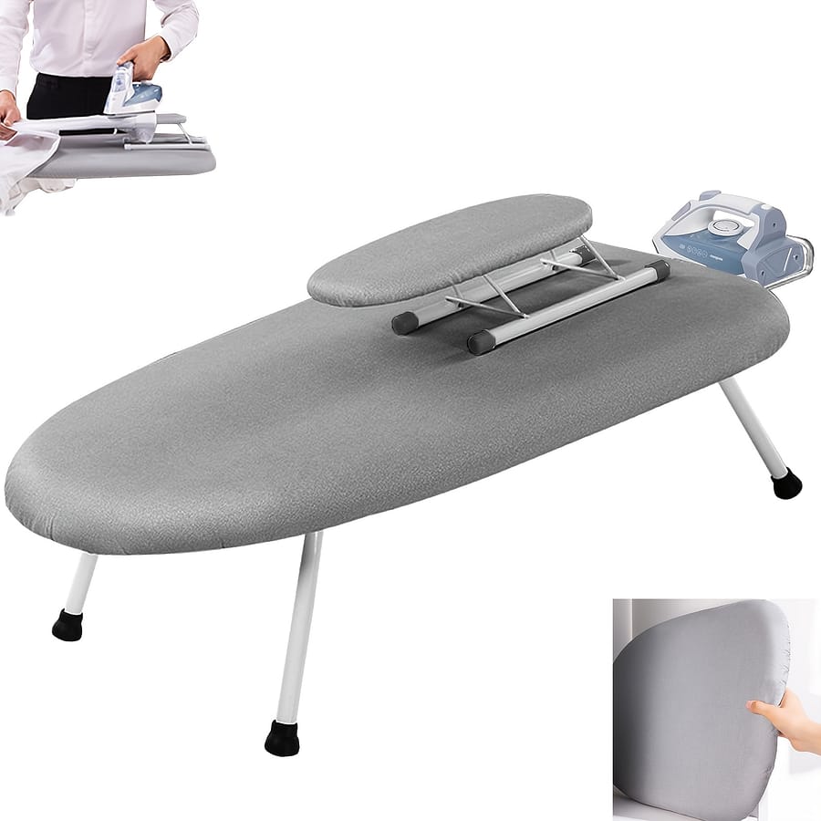 Tabletop Ironing Board With Folding Legs – Removable Gray Cover, Comes With Mini Ironing Board (23.6″l X 14″w X 7″h/61cml X 36cmw X 17.5cmh) Home & Kitchen Shop Online at Dubai Trades 2