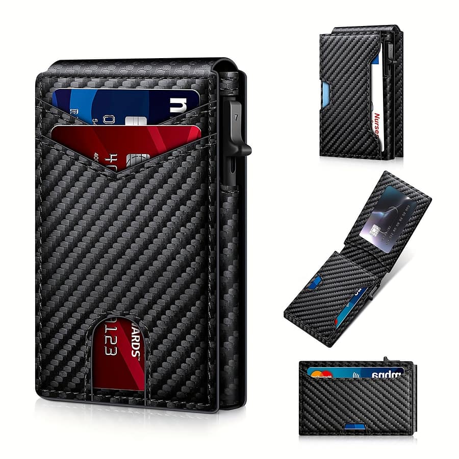 Tangmo Business Card Holder For Men, Rfid Blocking Slim Wallet With Aluminum Alloy, Pu Leather, Pop-, Black Accessories Shop Online at Dubai Trades 2