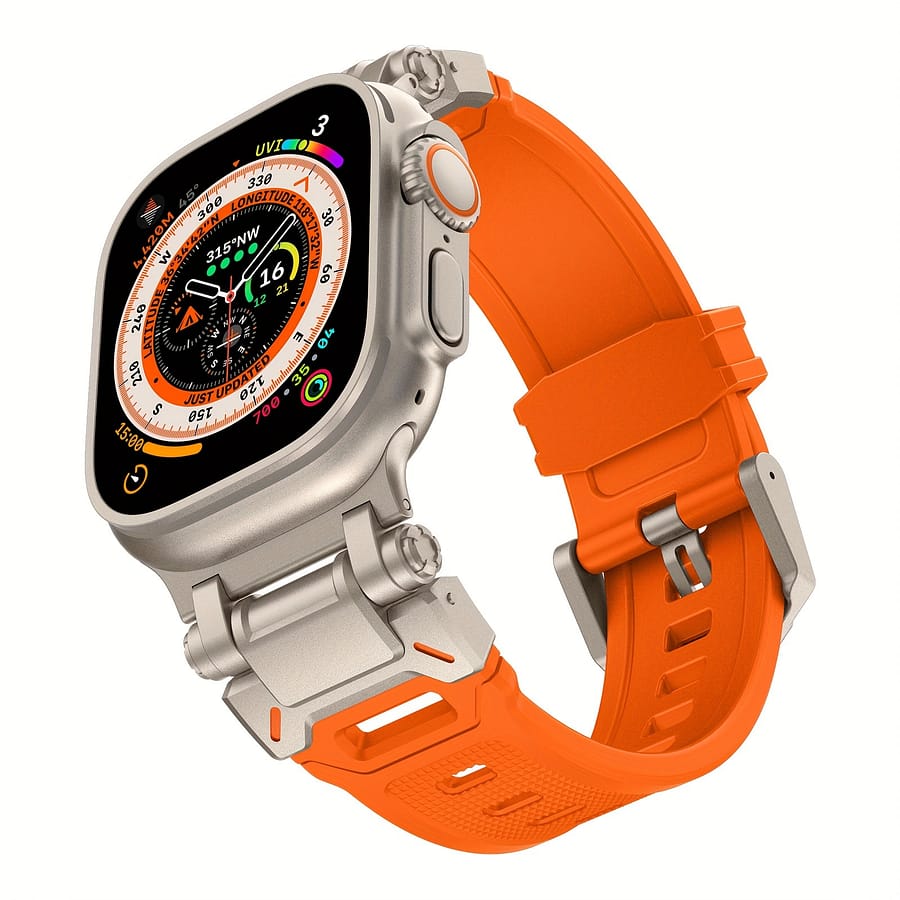 The Mecha Strap Is Suitable For , With A Titanium-colored Connector, Suitable For Male Straps, Suitable For Ultra1/2 (49mm), S9/8/7 (45mm), S6/5/4/se (44mm), S3/2/1 (42mm) Electronics Shop Online at Dubai Trades 2