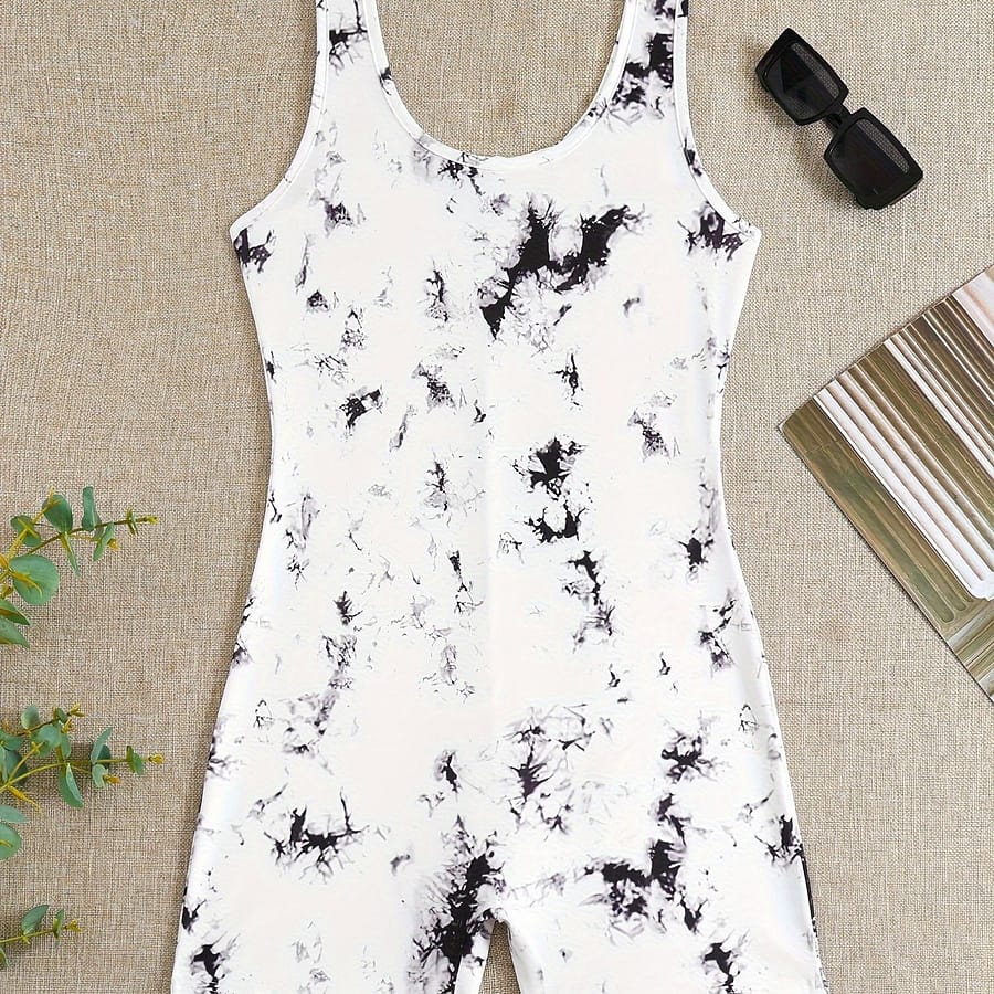 Tie Dye Print Pajama Romper, Round Neck Sleeveless Slim Fit Romper, Women’s Sleepwear Clothing Shop Online at Dubai Trades 2