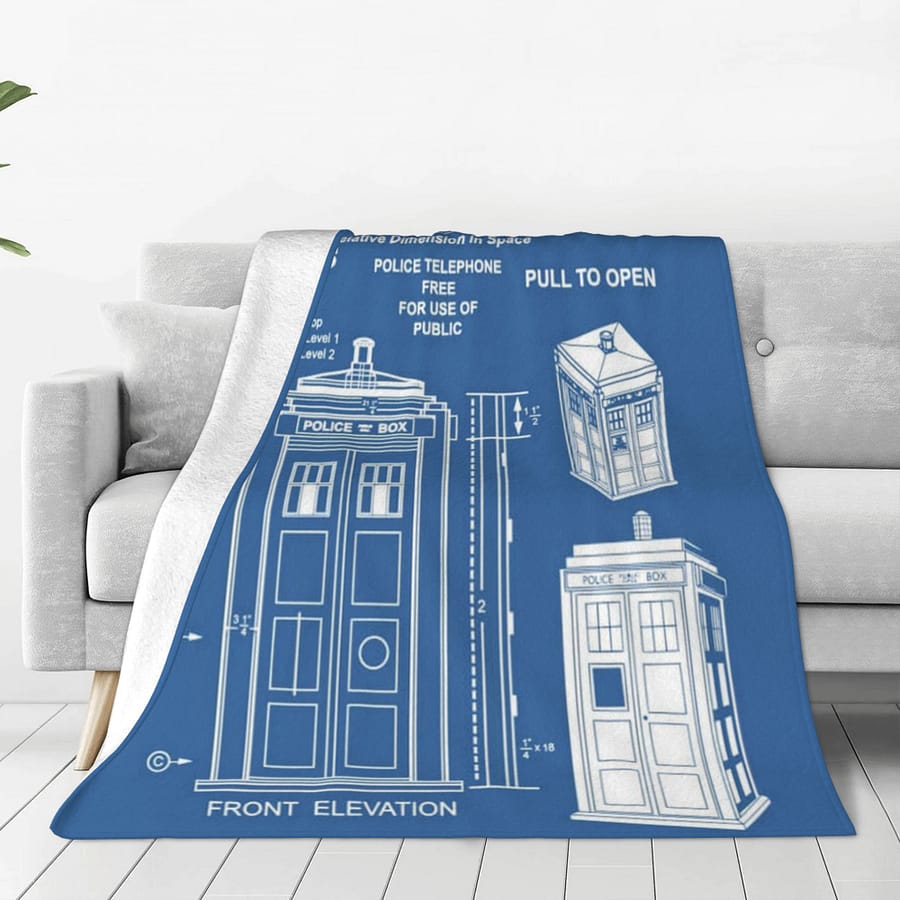 Timeless Tardis Blueprints Throw: Soft And Comfortable, Perfect For Any Season – A Must-have For Doctor Who Fans! Bedding Shop Online at Dubai Trades 2