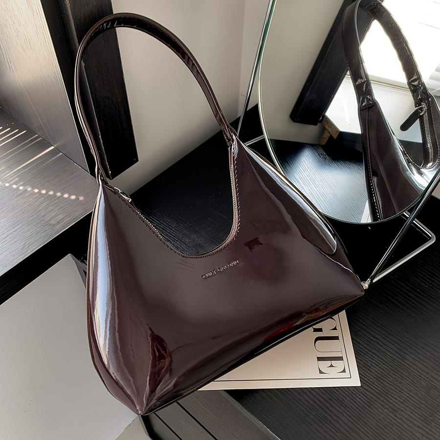 Trendy Glossy Patent Shoulder Bag For Women – Stylish Underarm Purse With Zipper Closure, Elegant Design In Burgundy/red, Use Clothing, Shoes & Jewelry Shop Online at Dubai Trades 2