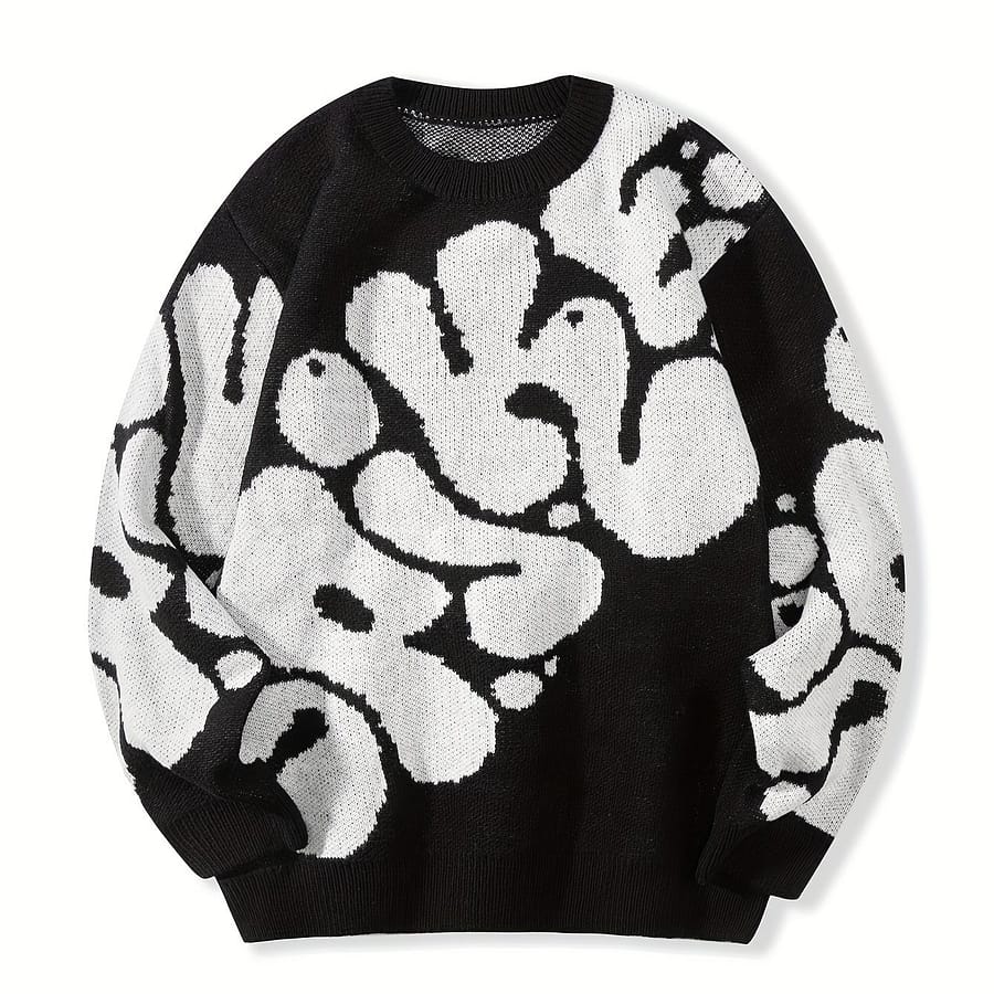 Trendy Pattern Knitted Sweater, Men’s Casual Warm Slightly Stretch Crew Neck Pullover Sweater For Men Clothing Shop Online at Dubai Trades 2