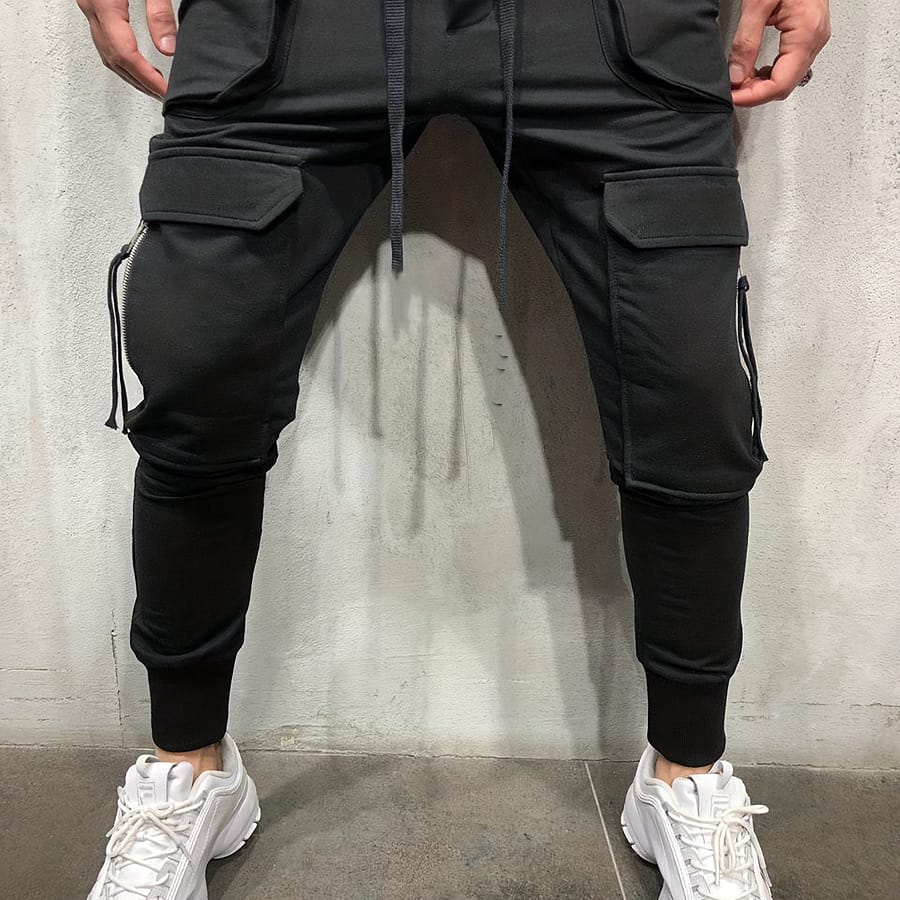 Trendy Solid Cargo Pants, Men’s Multi Flap Pocket Trousers, Loose Casual Outdoor Pants, Men’s Work Pants Outdoors Streetwear Hiphop Style Clothing Shop Online at Dubai Trades 2