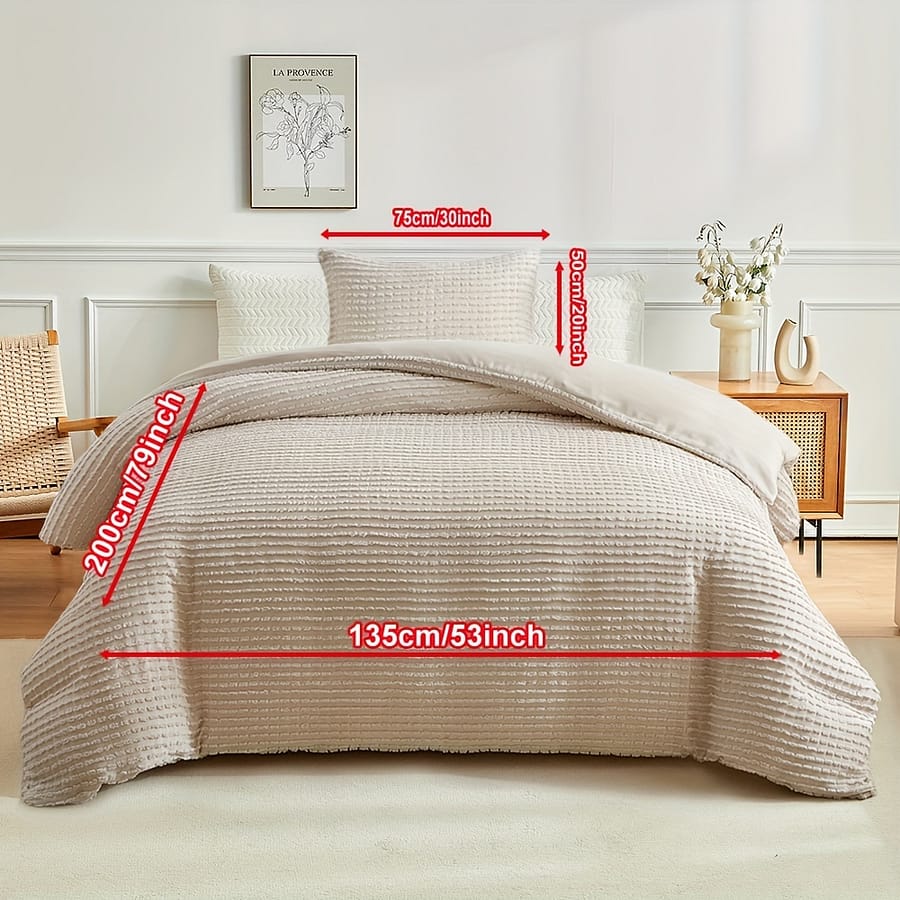 Tufted Duvet Cover Set 2/3pcs (1 Duvet Cover + 1/2 Pillowcases) With Zipper Closure, Soft And Lightweight Bedding Set With Embroidery For (white, Grey, Khaki And Yellow) Bedding Shop Online at Dubai Trades 2