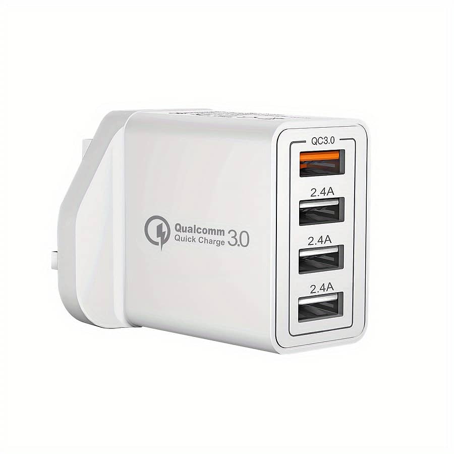 Uk Plug Usb Charger, 4-port Usb Fast Charger Plug 3.0 Wall Charger, Multi Usb Power Adapter Fast Charging For Iphone, For Android Phones, Mobile Phones Cameras Mp3 Etc Accessories Shop Online at Dubai Trades 2