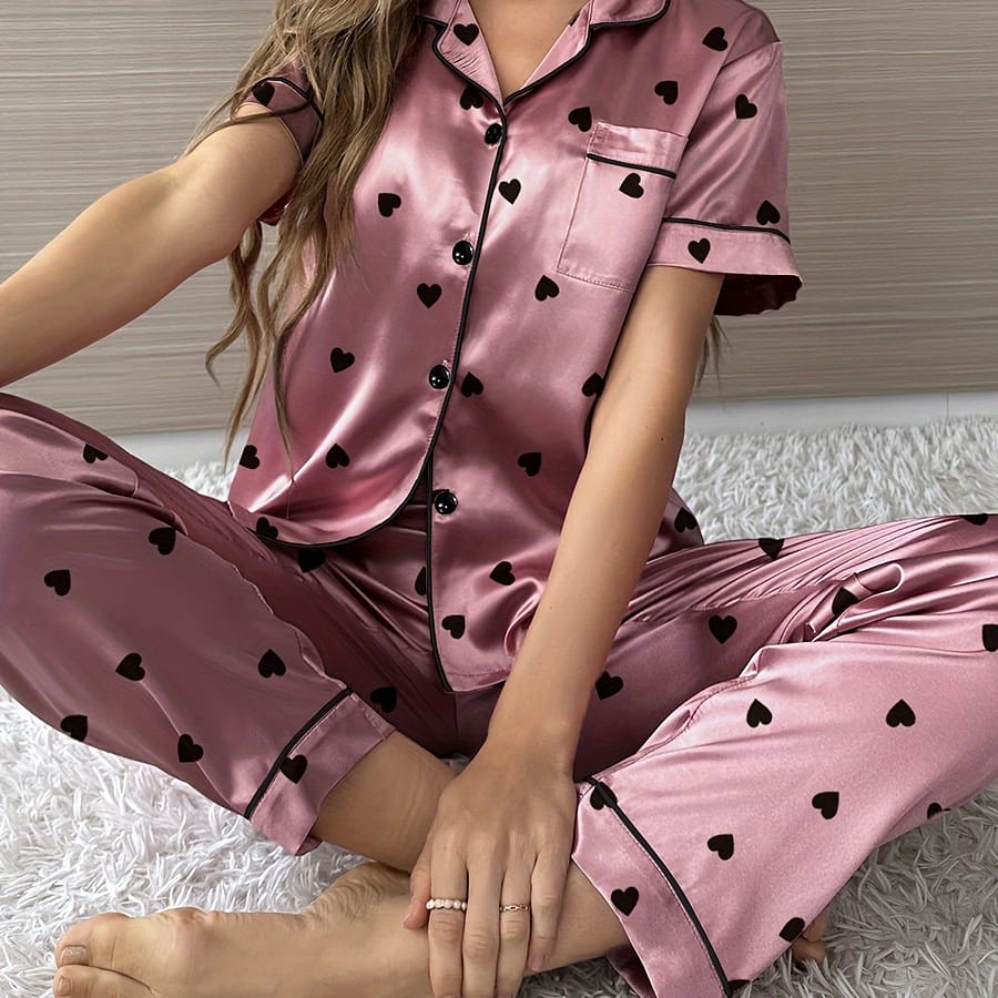 Velvet Love Print Pajama Set Clothing Shop Online at Dubai Trades 2