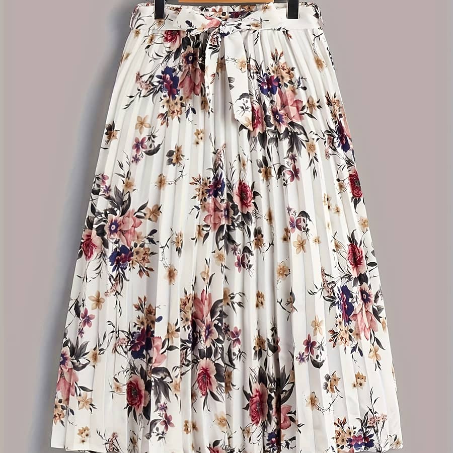 Vintage Floral Print Skirts, Elegant Pleated Tie Waist Daily Skirts, Women’s Clothing Clothing Shop Online at Dubai Trades 2