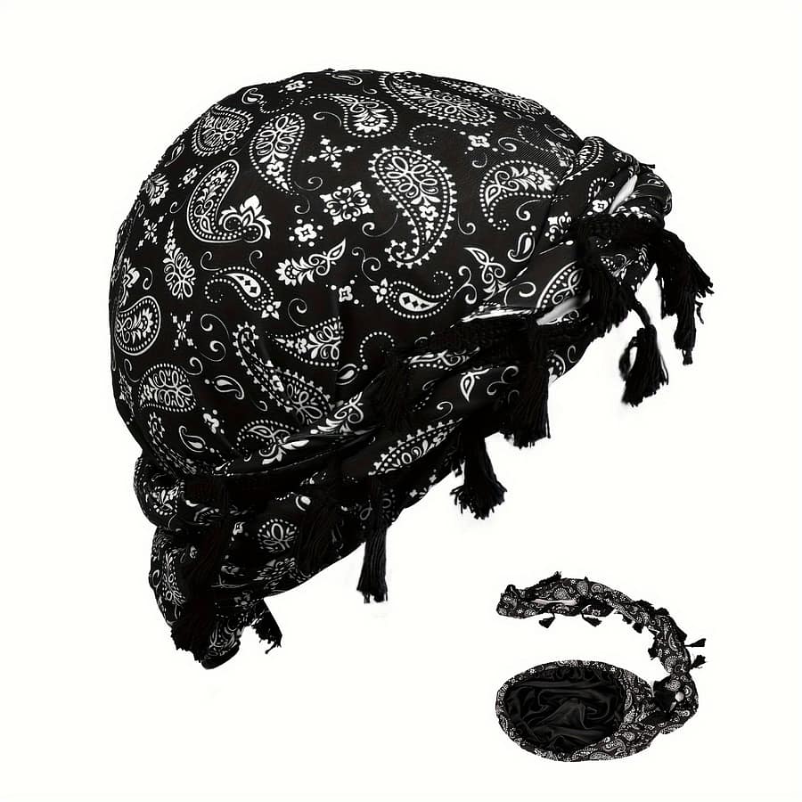 Vintage Headwrap With Tassels – Men’s Fashion Accessory – Lightweight Knit – Printed Design – No Magnetic Features Accessories Shop Online at Dubai Trades 2