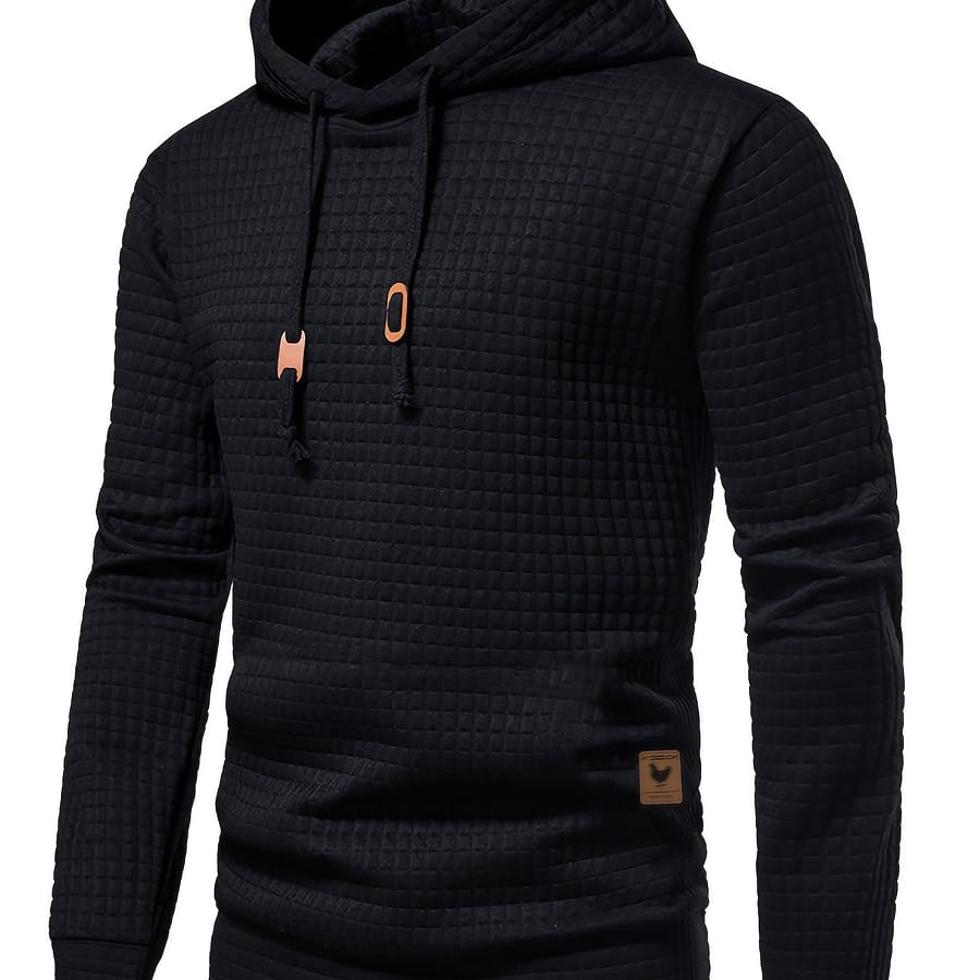 Waffle Pattern Hoodie, Cool Hoodies For Men, Men’s Casual Solid Pullover Hooded Sweatshirt Streetwear For Winter Fall, As Gifts Active Shop Online at Dubai Trades 2