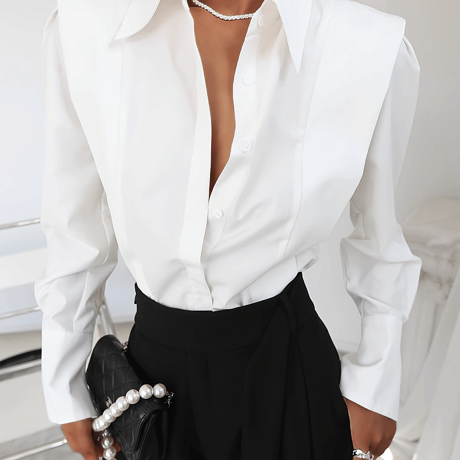 Women’ Blue Long Sleeve Button-up Shirt – Casual Lapel Collar, Solid Color, Elegant Polyester Blouse For , Casual Attire, Ladies Blouses Blouses Shop Online at Dubai Trades 2
