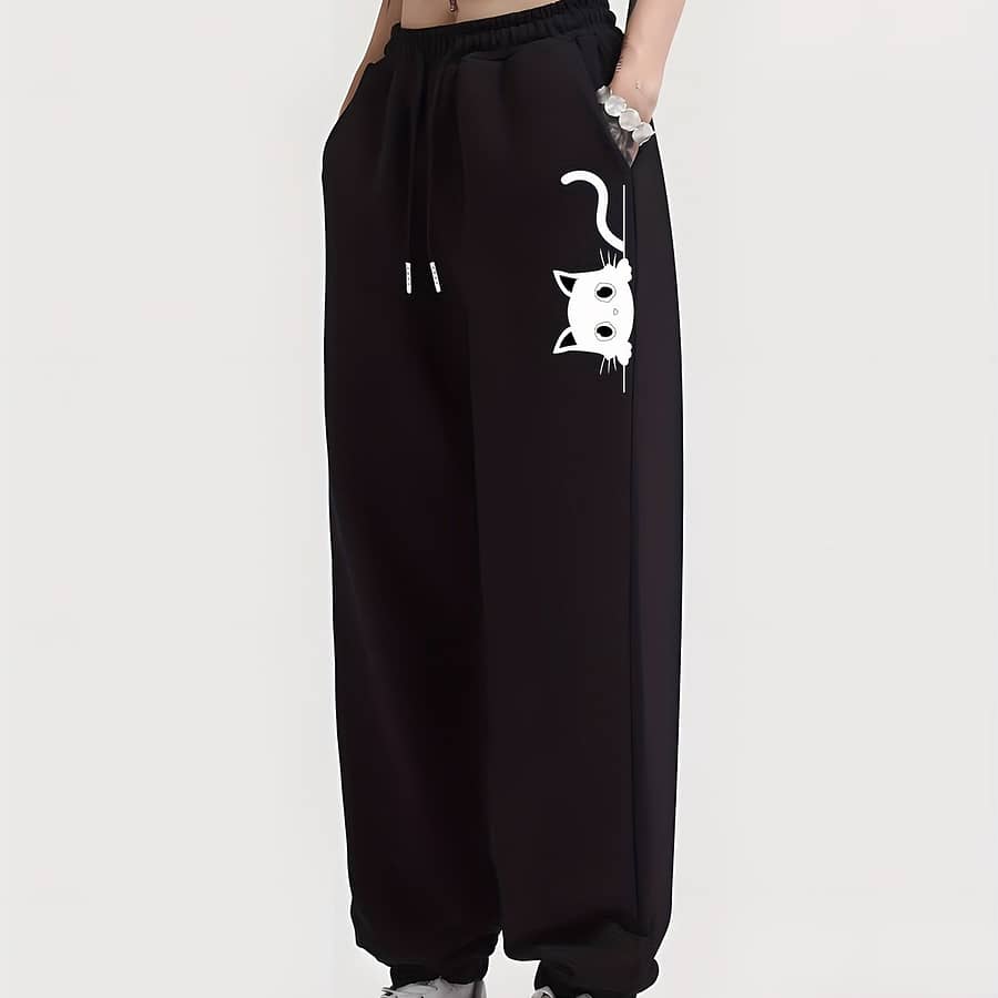 Women’ Cartoon Print Joggers – Brown Casual Sweatpants With Elastic Waistband & Drawstring, Machine Washable, Active Shop Online at Dubai Trades 2