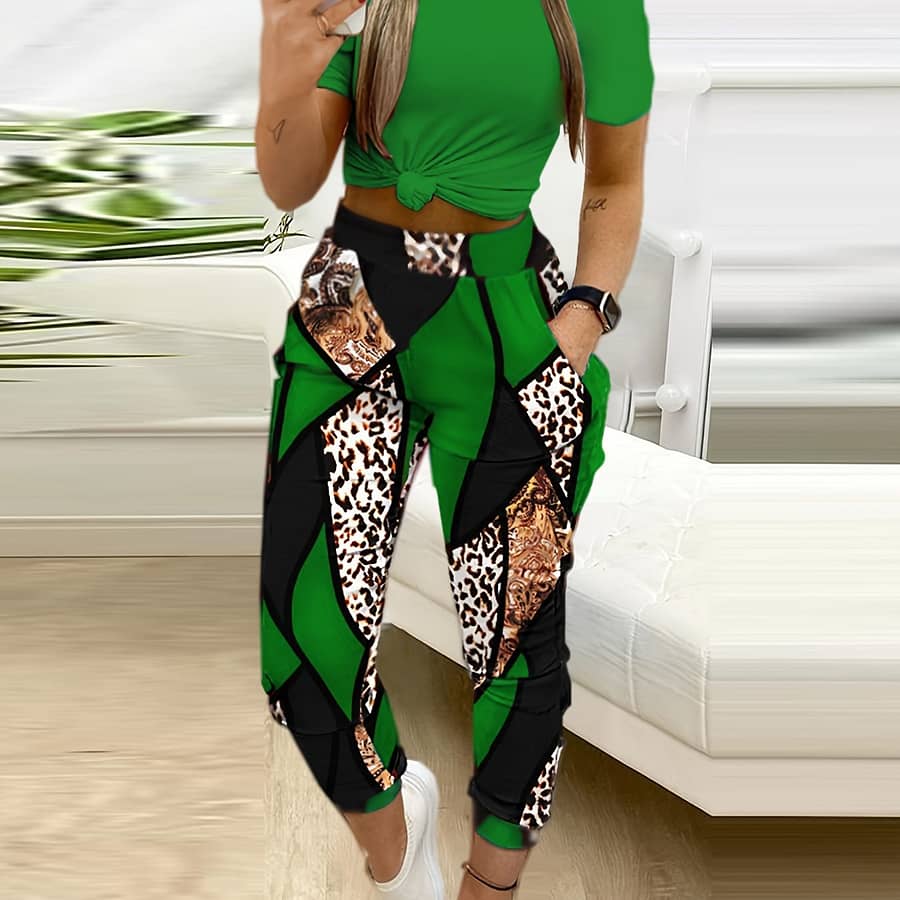 Women’ Casual Short Sleeve T-shirt + Nine-inch Pants Two-piece Set Clothing Shop Online at Dubai Trades 2