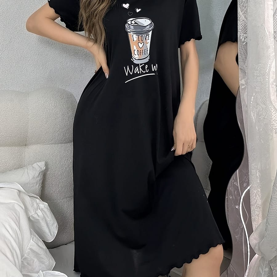 Women’ & Slogan Sleepwear Dress, Short Sleeve Round Neck Tee Dress, Comfortable Nightgown Clothing Shop Online at Dubai Trades 2