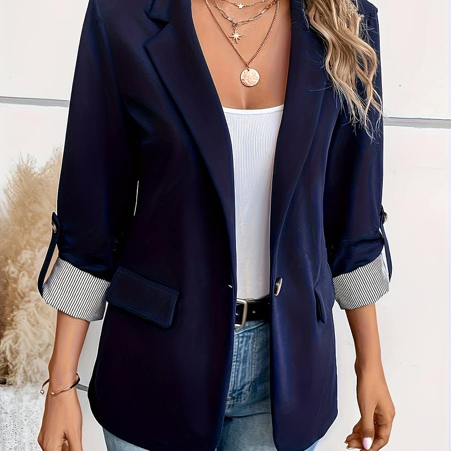 Women’ With Roll-up Sleeves – Polyester, Single-breasted, Three-quarter Sleeve, Button-up, Fall & Spring Fashion Jacket, Casual Attire|stylish Blazer|polyester Blazer Clothing Shop Online at Dubai Trades 2