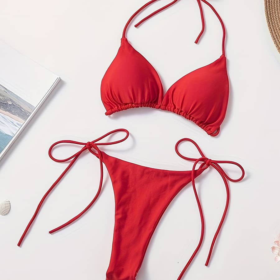 Women’s 2 Piece Set Bikini, Halter Bra, V String Bottoms, Women’s Swimwear & Clothing Bikinis Shop Online at Dubai Trades 2
