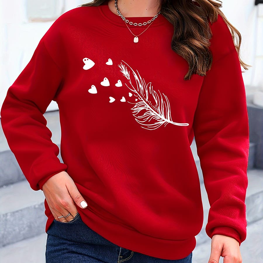 Women’s Casual Crew Neck Sweatshirt With Geometric Print, 100% Polyester Knit Fabric, , 250gsm – Spring/autumn Fashion Top Clothing Shop Online at Dubai Trades 2