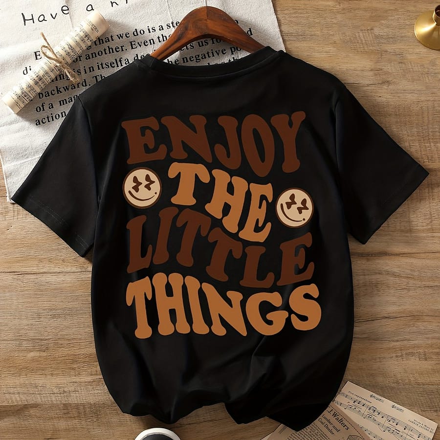 Women’s Casual Crew Neck T-shirt With “enjoy The ” Slogan, Short Sleeve Polyester Knit Top, Regular Length, All Season Fit – 95% Polyester, 5% Spandex, 180gsm Clothing Shop Online at Dubai Trades 2