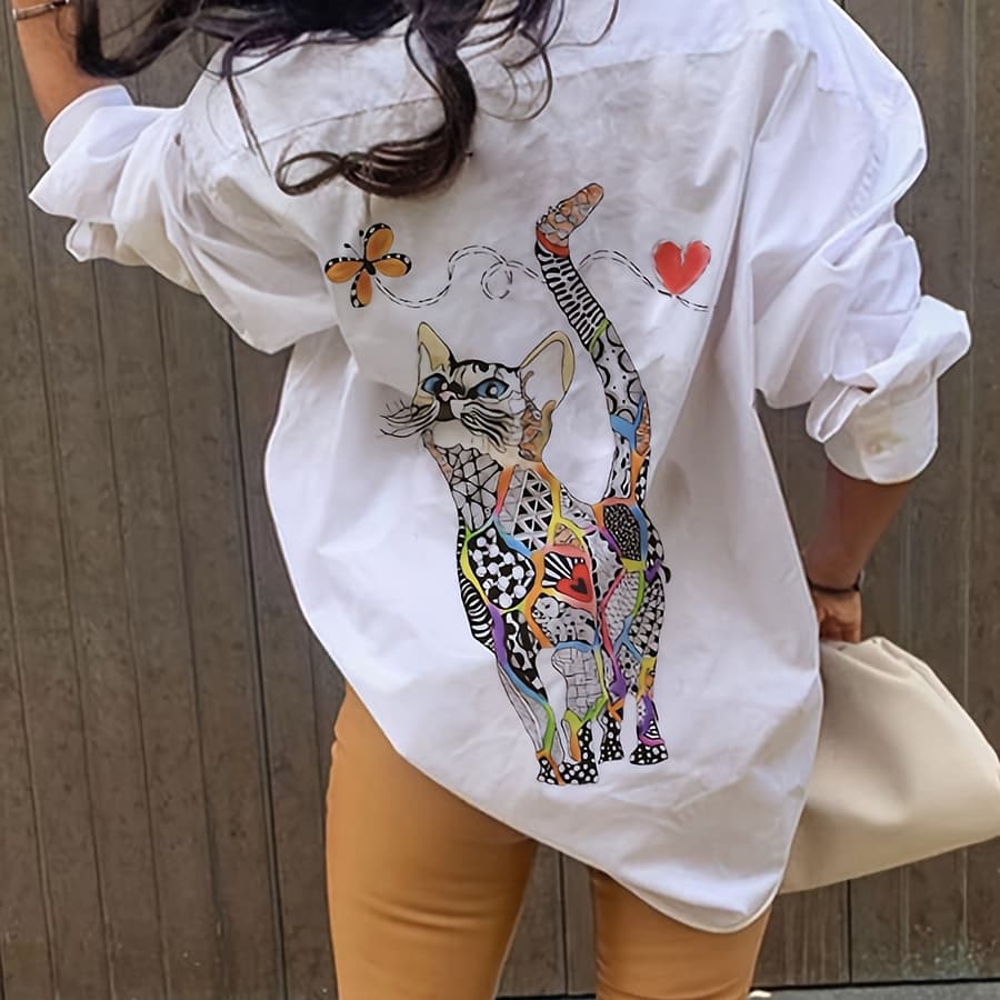 Women’s Casual Long Shirt With Unique Back Print – Polyester, Machine Washable, Non-sheer – Blouses Shop Online at Dubai Trades 2