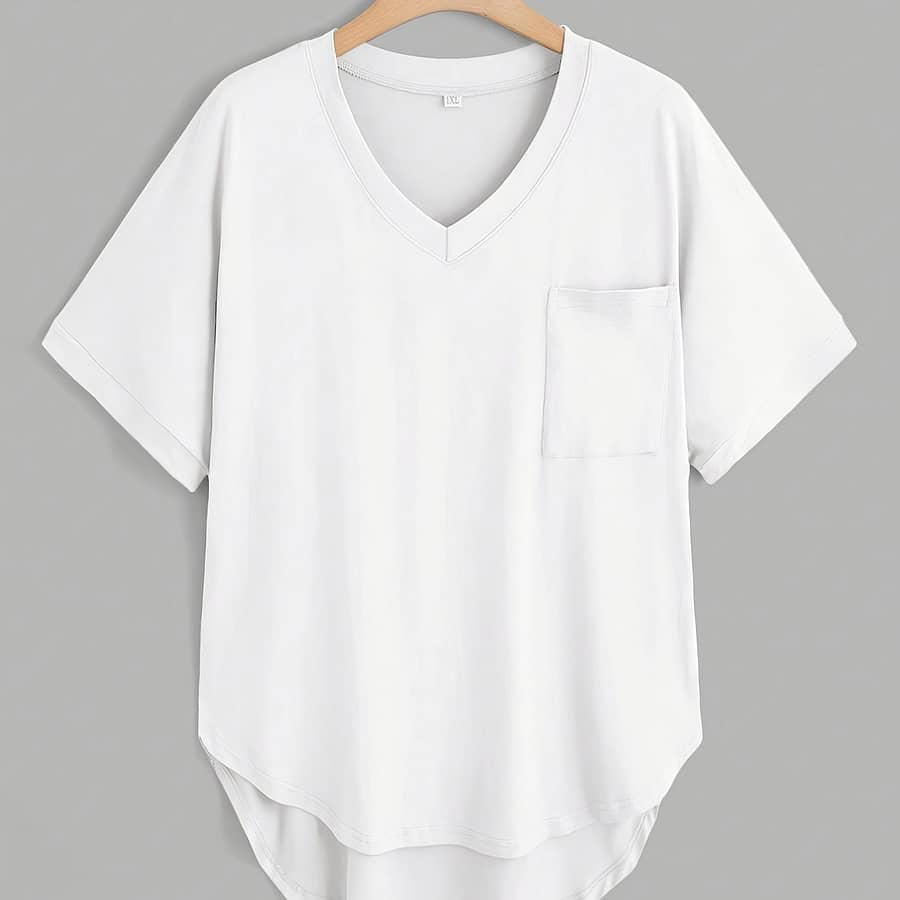 Women’s Casual Lounge Top, Plus Size Solid Short Sleeve V Neck Pocket Patched Basic Sleep T-shirt Clothing, Shoes & Jewelry Shop Online at Dubai Trades 2
