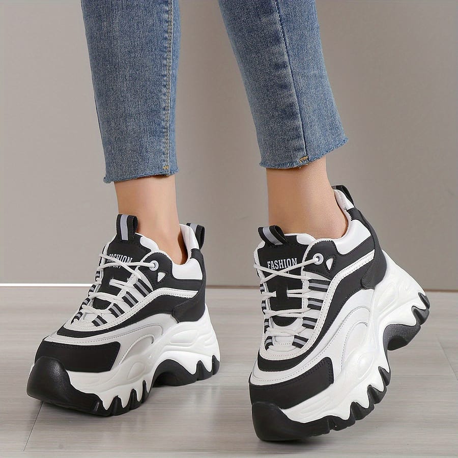 Women’s Colorblock Chunky Sneakers, Casual Lace Up Outdoor Shoes, Comfortable Platform Low Top Shoes Clothing, Shoes & Jewelry Shop Online at Dubai Trades 2