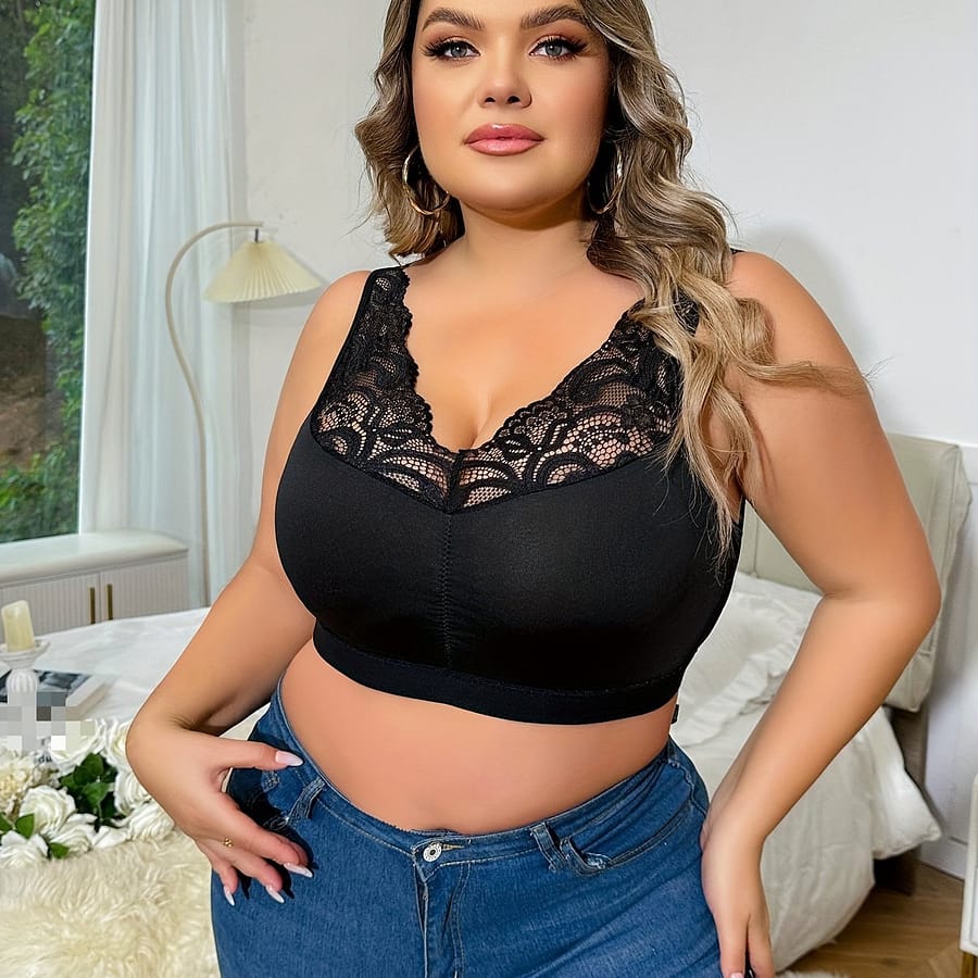 Women’s Elegant Lingerie, Plus Size Contrast Lace Full Cover Wide Straps Bralette Clothing, Shoes & Jewelry Shop Online at Dubai Trades 2