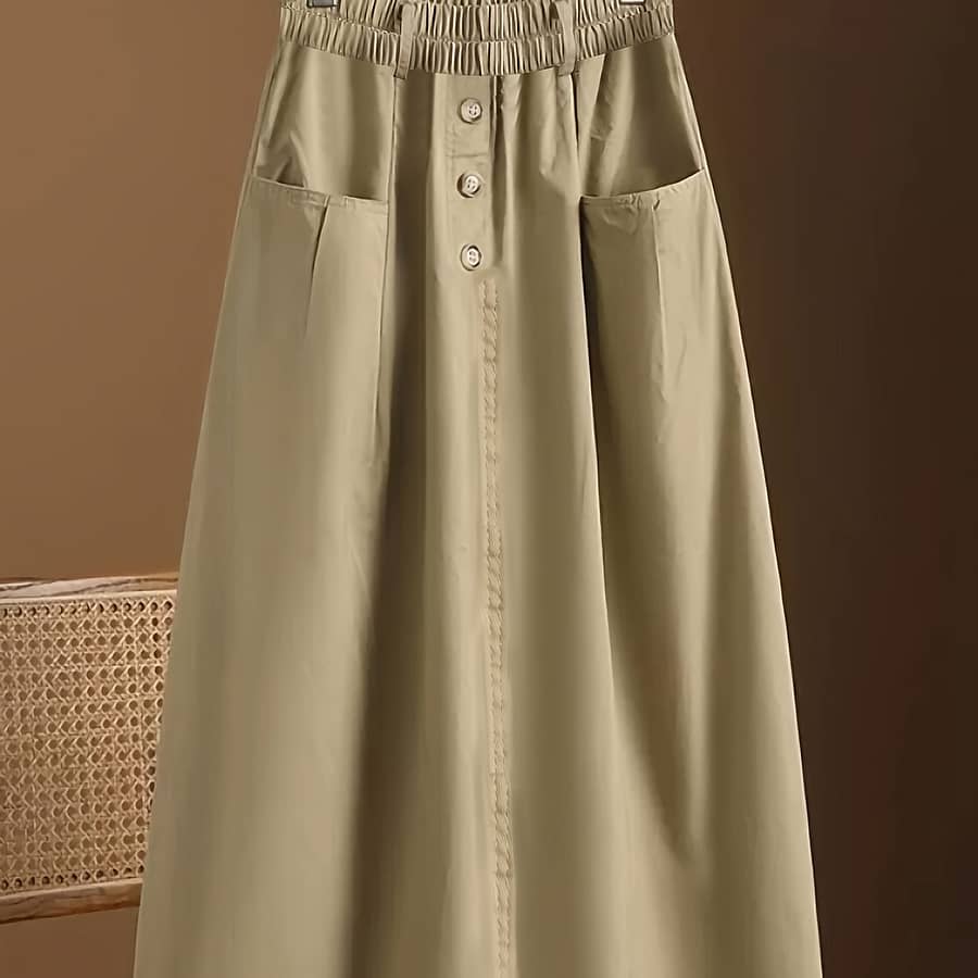 Women’s Elegant Solid Black Casual Skirt – Long Non-stretch Machine Washable Fall & Casual Attire Clothing Shop Online at Dubai Trades 2