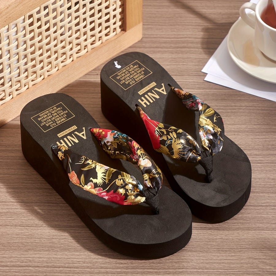 Women’s Floral Print Wedge Flip Flops – Stylish Slip-on Beach Slides With Sole, Vibrant For Summer , Holiday Sandals | Vibrant Beachwear | Comfortable Wear Clothing, Shoes & Jewelry Shop Online at Dubai Trades 2