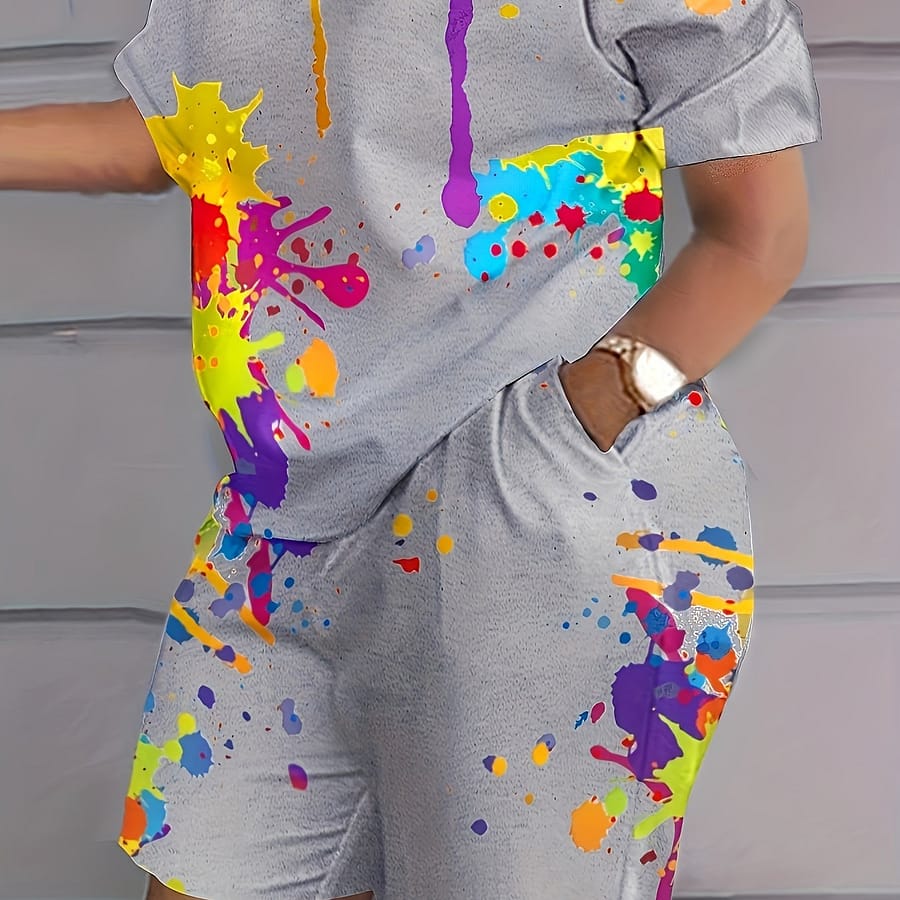 Women’s Large Size Printed Casual Top And Shorts Two-piece Set Clothing Shop Online at Dubai Trades 2