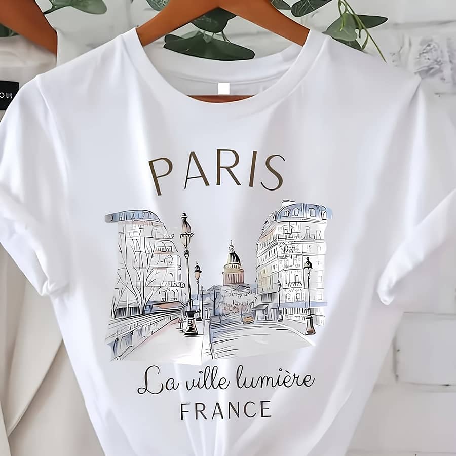 Women’s Paris Summer T-shirt, Crew Neck Short Sleeve Top, Lightweight & Active Shirts & Tees Shop Online at Dubai Trades 2