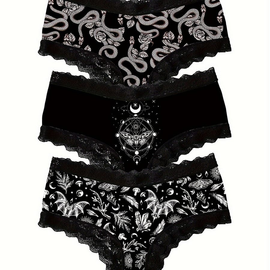 Women’s Plant Snake Print Lace Splicing Triangle Underwear Three-piece Combination Set Bikinis Shop Online at Dubai Trades 2