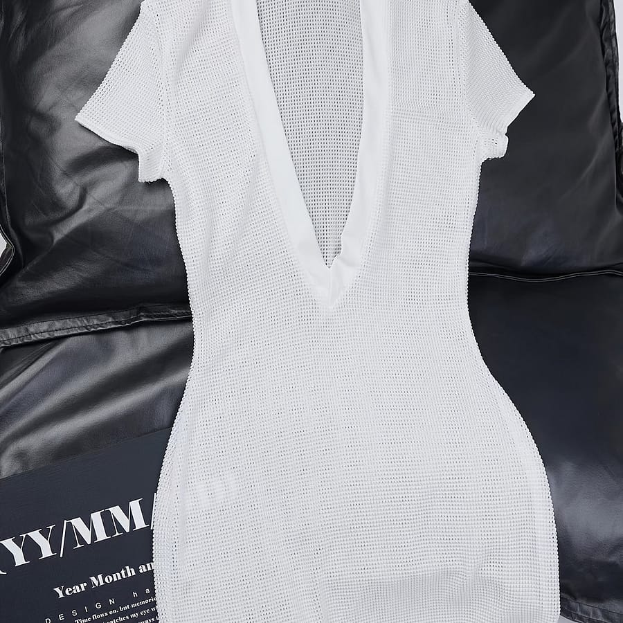 Women’s Sexy V-neck Sheer Beach Dress – 90% Polyamide 10% Elastane, Knit Fabric, Slight Stretch, Solid Color, Breathable Sun Protection Top Clothing Shop Online at Dubai Trades 2