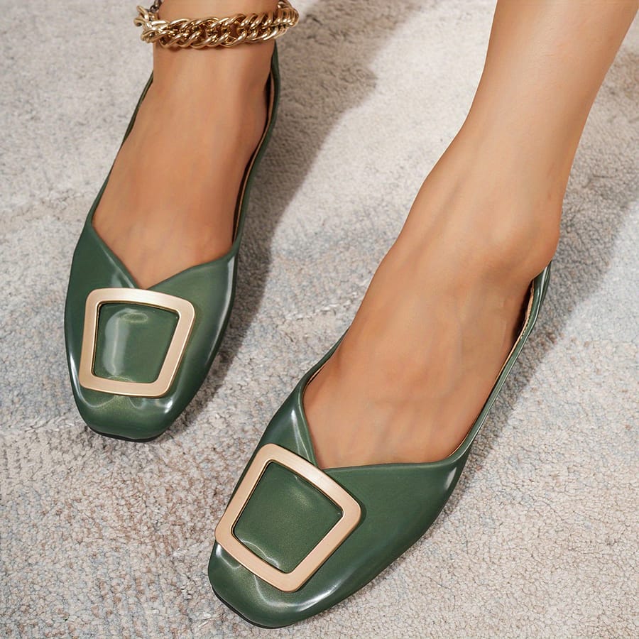 Women’s Square Toe Ballet Flats, Metallic Square Buckle Decor Soft Sole Shoes, Versatile Office Work Flats Clothing, Shoes & Jewelry Shop Online at Dubai Trades 2