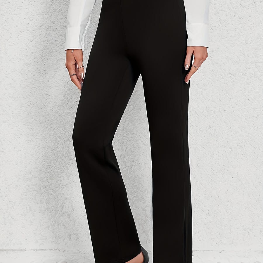 Women’s Stretchy Straight-leg Pants In Black – Fit With Elastic Waistband, Polyester & Elastane Blend, Machine Washable – Versatile Wear, Casual Wear Pants|simple Aesthetic| Fabric Clothing Shop Online at Dubai Trades 2