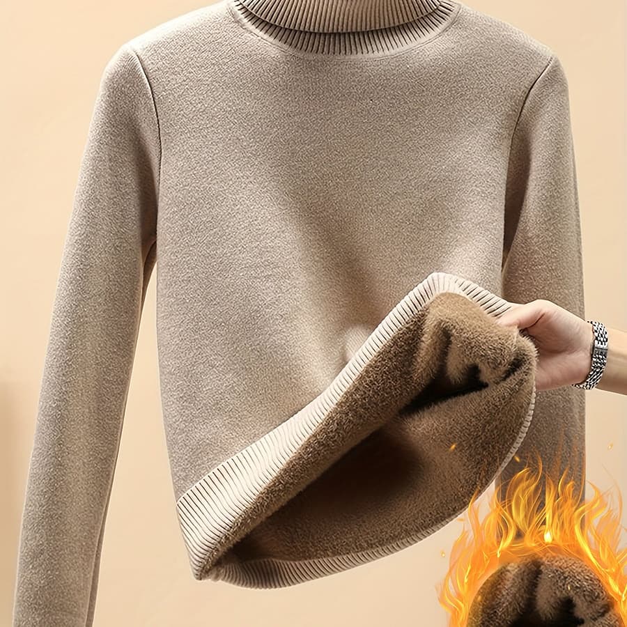 Women’s Thick Fleece Sweater, Winter Warm High Neck Top, Casual Solid Color Knit Fabric, Polyamide 70%, Viscose 19%, Polyester 11%, 529g/m² Fabric Weight, Fall/winter Essential Clothing Shop Online at Dubai Trades 2