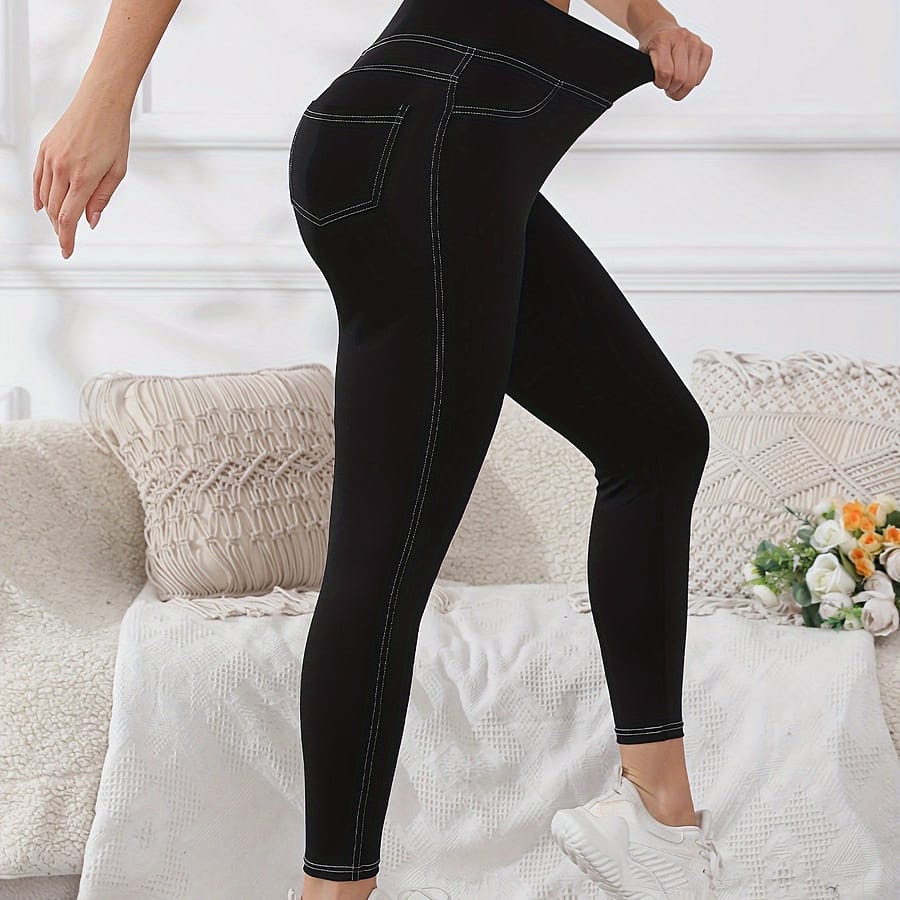 Women’s Tight-fitting Leggings With Denim Print, Solid Color, With Pockets, Women’s Clothing Clothing, Shoes & Jewelry Shop Online at Dubai Trades 2