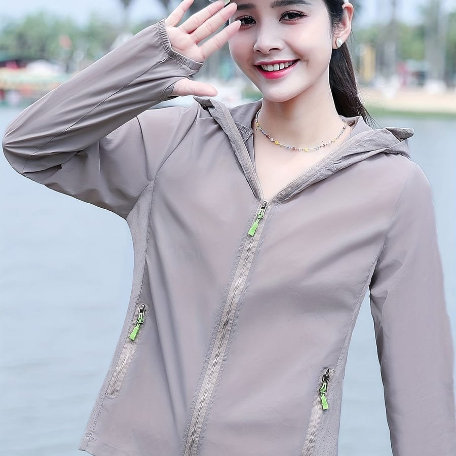 Women’s Uv Protection Hooded Jacket – Breathable Nylon, Long Sleeve, Zip-up Sun Shirt With Thumb Holes For , Ideal For Casual Clothing Shop Online at Dubai Trades 2