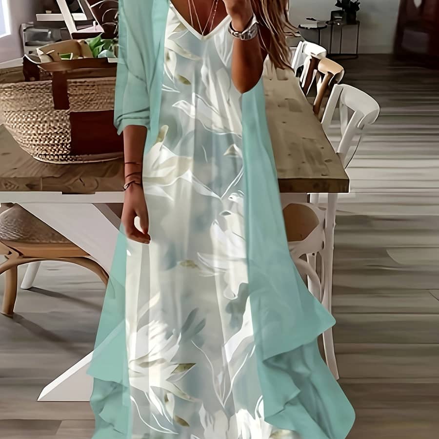 Women’s V-neck Polyester Dress Set, All Knit Fabric, Spring/fall , 180g/m² Lightweight, Fym-fll Collection Clothing Shop Online at Dubai Trades 2