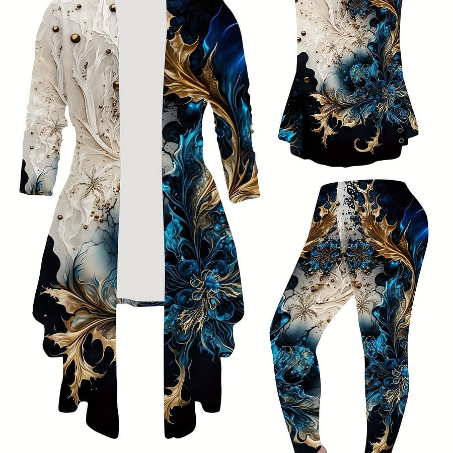 Women’s Vest Jacket And Trousers Three-piece Set With Fashionable Marble Print Clothing Shop Online at Dubai Trades 2