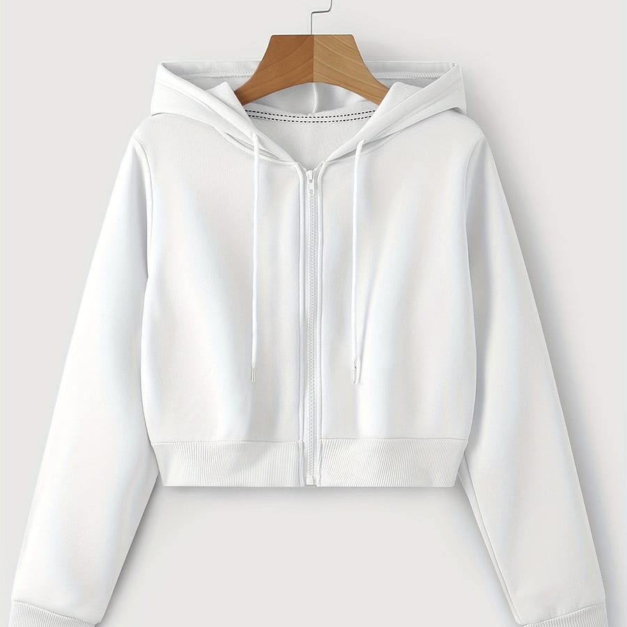 Zip Up Cropped Drawstring Hoodie, Casual Long Sleeve Sweatshirt For Spring & Fall, Women’s Clothing Clothing Shop Online at Dubai Trades 2